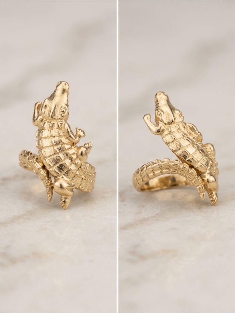 Gold Alligator Reptile Ring - Fashion Jewelry